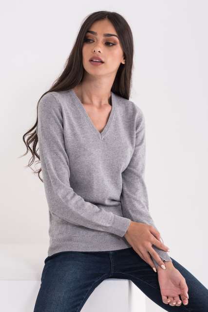 LADIES’ V-NECK FINE GAUGE COTTON PULLOVER